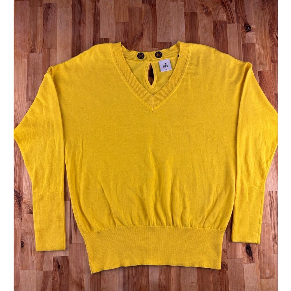 CABI #5281 Canary Pullover Tie Back Long Sleeve Sweater Sz M Yellow Cotton Blend